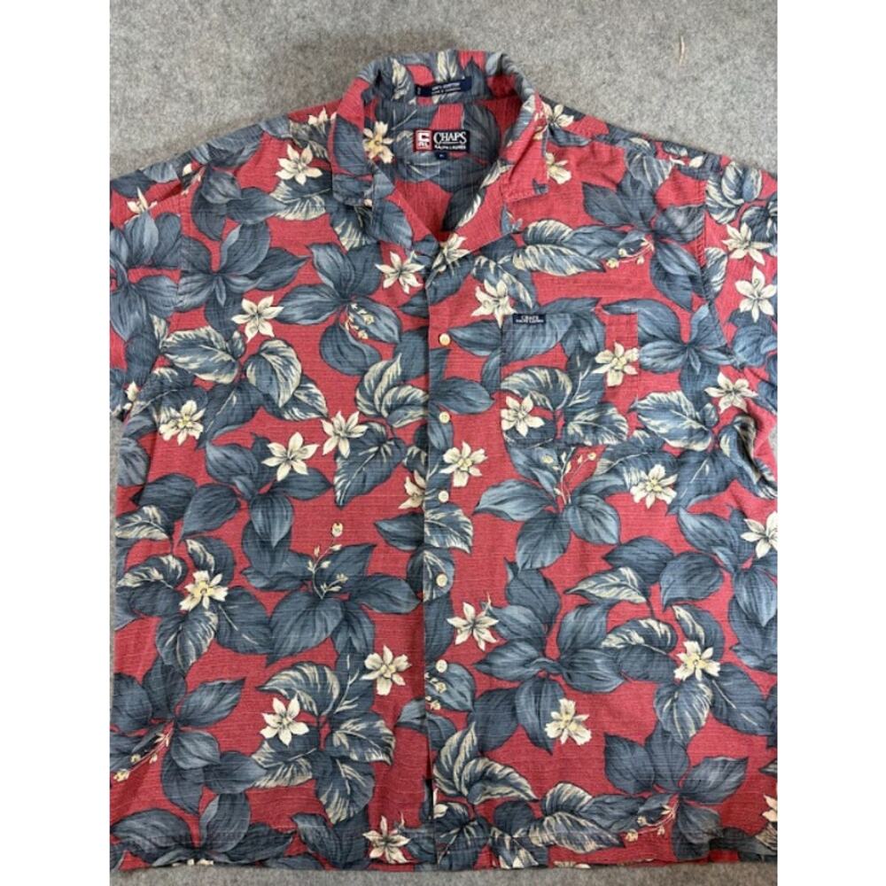 VTG 90s Chaps Ralph Lauren Floral Hawaiian Mens XL Tropical Hibiscus Beachwear